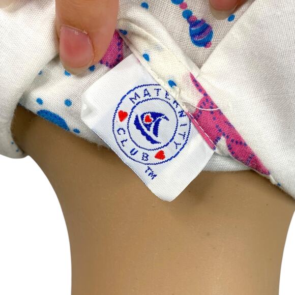 Vtg White Blue Pink Teddy Bear Collared Babydoll Puff Sleeve Tunic Top SZ 14 - Picture 8 of 10